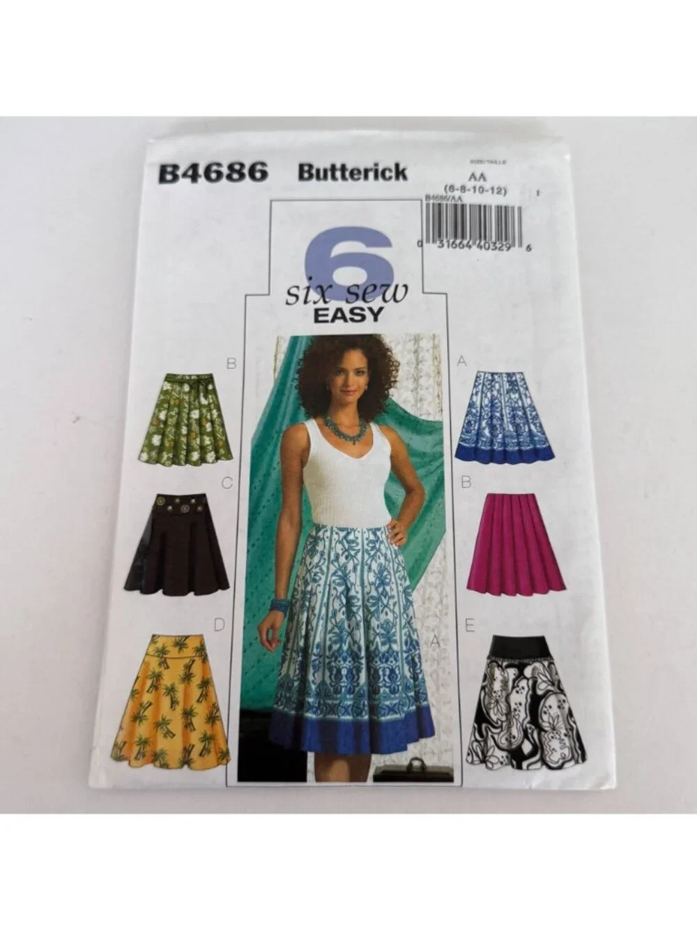 Butterick Sewing Pattern B4686 Pleated Skirt Six Sew Easy Y2K Pleats 6-12 Uncut